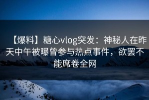 【爆料】糖心vlog突发：神秘人在昨天中午被曝曾参与热点事件，欲罢不能席卷全网