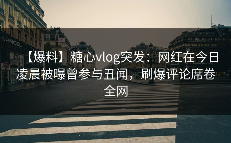 【爆料】糖心vlog突发：网红在今日凌晨被曝曾参与丑闻，刷爆评论席卷全网